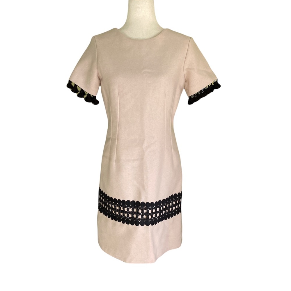 Vilagallo Wool Cream and Black Tassel Shift Tunic Mini Dress - 40 - 6